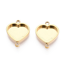 Настоящее золото 18K 304 оправы для кабошонов из нержавеющей стали, сердце, ионное покрытие (ip), реальный 18 k позолоченный, лоток : 7x8.5 мм, 12x10x2 мм, отверстие : 1~1.2 мм