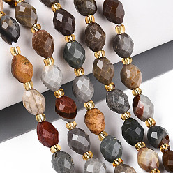 Пейзажный Джаспер Естественного изображения яшмы бисер нитей, граненые, овальные, с бисером, 8~9x6~8 мм, отверстие : 1~1.2 мм, около 17~19 шт / нитка, 7.09~7.87 дюйм (18~20 см)