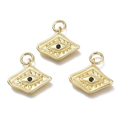 Черный Латунные микро проложить кубического циркония подвески, с прыжковых колец, алмаз со сглазом, реальный 18 k позолоченный, чёрные, 13x15x2 мм, отверстие : 3.6 мм