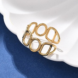 Золотой Полый овальный прямоугольник 304 открытое манжетное кольцо из нержавеющей стали для женщин, золотые, золотые, 9 мм, внутренний диаметр: регулируемый