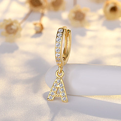 Letter A Латунные серьги-кольца из прозрачного кубического циркония, золотые, буква a, 24x7 мм