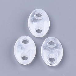 Clear Acrylic Links, Imitation Gemstone, Oval, Clear & White, 33.5x22.5x9.5mm, Hole: 6.5mm, about 155pcs/500g