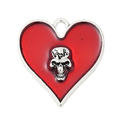 (123L) Белый крем непрозрачный блеск Подвески из эмали и сплава, стойки покрытие, без кадмия, без никеля и без свинца, сердце с подвеской в виде черепа, античное серебро, огнеупорный кирпич, 21x19x3 мм, отверстие : 2.5x2 мм