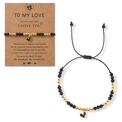 Черный Браслеты с подвесками в виде сердечек из латуни с эмалью, Браслеты из плетеных бусин из стекла и латуни для женщин, золотые, с открытки, чёрные, 11.02 дюйм (28 см)