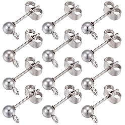 Нержавеющая Сталь Цвет 40шт. 304 фурнитура для сережек-гвоздиков с шариковым штифтом из нержавеющей стали, с горизонтальной петлей и 316 стержнем из хирургической нержавеющей стали, с 40 шт 201 ушными гайками из нержавеющей стали, цвет нержавеющей стали, 15x7x4 мм, отверстие : 1.8 мм, штифты : 0.7 мм