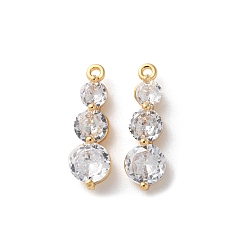 Настоящее золото 18K Латунные подвески со стеклом, реальный 18 k позолоченный, без кадмия, без никеля и без свинца, 19.5x6x5 мм, отверстие : 1.2 мм