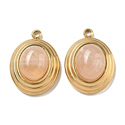 Розовый Кварц Природного розового кварца подвески, 304 из нержавеющей стали овальные амулеты, золотые, 19x14x7 мм, отверстие : 1.8 мм