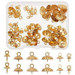 Золотой 60 шт. 6 стиль 304 нержавеющая сталь чашка жемчужные штифты скобы булавки подвески, за половину пробурено бисера, золотые, 6~10.5x3~10 мм, отверстие : 1.5~2 мм, штифты : 0.7~1.5 мм, 10 шт / стиль