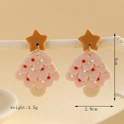 Pink Серьги-гвоздики из полимерной глины в виде рождественской елки, золотые, розовые, 40x28 мм