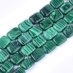 Malachite Perles synthétiques malachite brins, rectangle, 17.5~18.5x13~13.5x6~7mm, Trou: 1mm, Environ 22 pcs/chapelet, 15.5 pouce