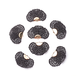 Черный Железа кулон, с шелковым, цветок, золотые, чёрные, 25~27x38~41 мм, отверстие : 1.5 мм