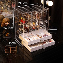 Прозрачный Прямоугольник 5 вертикальные ящики прозрачный пластиковый органайзер для ювелирных изделий, подвесная шкатулка для драгоценностей 2 с бархатными ящиками, для серьги, Ожерелье, кольцо, хранение браслета, прозрачные, 13x21.5x24.5 см