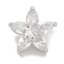 Платина Стойка покрытие латунные микропаве прозрачные кубические циркониевые кнопки, долговечный, без свинца и без кадмия, цветок, 1-луночное, платина, 15.5x15x9.5 мм, отверстие : 1.5 мм