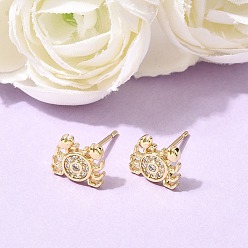 Настоящее золото 18K Серьги-гвоздики из латуни с микропаве и прозрачными кубическими циркониями в форме краба., без кадмия и без свинца, долговечный, стойки покрытие, реальный 18 k позолоченный, 7.5x9.5 мм