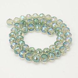 Light Sea Green Electroplate Glass Beads Strands, Full Rainbow Plated, Faceted, Round, Light Sea Green, 8mm, Hole: 1mm
