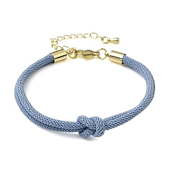 Light Sky Blue 3MM Round Nylon Braided Cord Bracelet Making, Knot, with Golden 202 Stainless Steel Lobster Clasp & Brass Finding, Light Sky Blue, 6.69x0.39 inch(17x1cm)