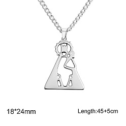 Stainless Steel Color 304 Stainless Steel Hollow Religion Virgin Pendant Necklaces, Stainless Steel Color, 17.72 inch(45cm), pendant: 18x24mm