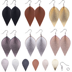 Mixed Color DIY Earring Making, with Eco-Friendly Cowhide Big Pendants, Brass Earring Hooks and Iron Findings, Mixed Color, 62.5x34.5x1.5mm, Hole: 1.2mm