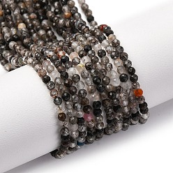Rutilated Кварц Натуральный черный Rutilated кварцевые нити бисера, граненые, круглые, 2.5~3x2~2.5 мм, отверстие : 0.7 мм, около 154 шт / нитка, 14.57~14.69'' (37~37.3 см)