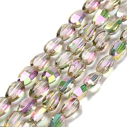 Темный Хаки Стеклянные бусины с гальваническим покрытием , овальные, граненые, Темный хаки, 6.5x4.5x3 мм, отверстие : 0.8 мм, около 79~80 шт / нитка, 19.29''~20.67'' (49~52.5 см)