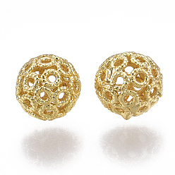 Plaqué 18K Or Véritable Laiton perles en filigrane, boule en filigrane, ronde, sans nickel, réel 18 k plaqué or, 8mm, Trou: 1mm