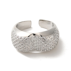 Platinum Brass Pave Cubic Zirconia Open Cuff Rings for Women, Cadmium Free & Lead Free, Platinum, US Size 7(17.3mm)