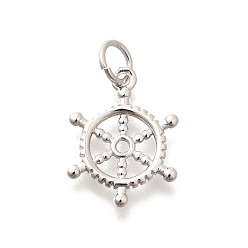 Платина Латунные подвески, с целью перехода в кольце, долговечный, без свинца и без кадмия, подвески для колес кораблей, платина, 15x12x1 мм, отверстие : 3.5 мм