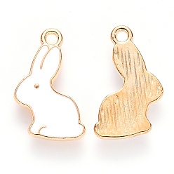 White Alloy Enamel Pendants, Rabbit, Light Gold, White, 17x11x1.5mm, Hole: 1.4mm