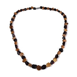 Platinum Natural Amber Nuggets Graduated Beaded Necklaces with Brass Clasps, Platinum, 17.91 inch(45.5cm)