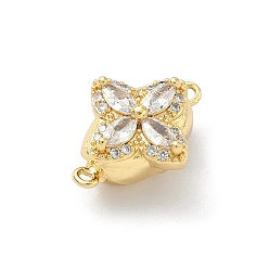Настоящее золото 18K Застежки-коробочки с цветочным латунным микропаве из прозрачных кубических цирконий, долговечный, стойки покрытие, без свинца и без кадмия, 1 нитей, 2-луночное, реальный 18 k позолоченный, 17.5x13.5x7.5 мм, отверстие : 1.2 мм