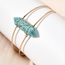 Синтетическая Бирюза Женские синтетические браслеты-манжеты, шестиугольник, золотые, внутренний диаметр: 2.34x1.79 дюйм (5.95x4.55 см)