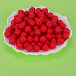 Red Round Silicone Focal Beads, Chewing Beads For Teethers, DIY Nursing Necklaces Making, Red, 15mm, Hole: 2mm