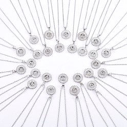 Нержавеющая Сталь Цвет Подвеска-колье с инициалом из латуни, украшенная микропаве из кубического циркония., с 304 цепи из нержавеющей стали, плоские круглые с письмом ~ г, цвет нержавеющей стали, 17.71 дюйм (45 см), Кулон : 22x16x3 мм, 26 шт / комплект