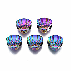 Rainbow Color Сплавочные европейские бусины, бусины с большим отверстием, без кадмия, без никеля и без свинца, формы раковины, Радуга цветов, 10x10.5x7.5 мм, отверстие : 4.5 мм