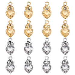 Real Gold Plated & Stainless Steel Color 16Pcs 2 Colors 304 Stainless Steel Pendants, Sacred Heart Charm, Ion Plating(IP), Real Gold Plated & Stainless Steel Color, 18.5x10x2.5mm, Hole: 2mm