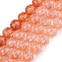 Коралловый Хрустящие прозрачные стеклянные бусины нити, имитация желе, круглые, граненые, коралл, 7.5~8 мм, отверстие : 0.8~1.5 мм, около 48~49 шт / нитка, 13.98~14.57 дюйм (35.5~37 см)