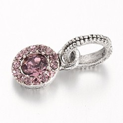 Light Amethyst Antique Silver Plated Alloy Rhinestone European Dangle Charms, Flat Round Large Hole Pendants, Light Amethyst, 19mm, Hole: 6mm