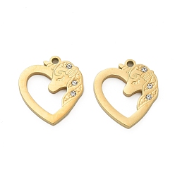 Настоящее золото 18K 304 подвески из нержавеющей стали, со стразами, сердце, ионное покрытие (ip), реальный 18 k позолоченный, 17x15.5x2 мм, отверстие : 1.5 мм