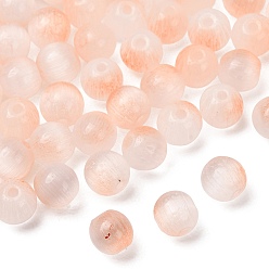 Orange Baking Paint Glass Beads, Imitation Cat Eye, Round, Two Tone, Orange, 5.5x6mm, Hole: 1.2mm, about 4000pcs/1000g
