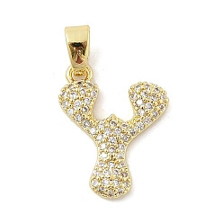 Letter Y Латунные микро проложить кубического циркония подвески, буквы, реальный 18 k позолоченный, Письмо Y, 19.5x15x2.5 мм, отверстие : 4.8x2.9 мм