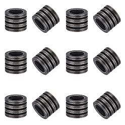 Antique Silver 12Pcs 304 Stainless Steel European Beads, Large Hole Beads, Column with Groove, Antique Silver, 10x10x8mm, Hole: 6.5mm