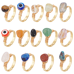 Золотой 14 шт. 14 стили 304 Кольца из нержавеющей стали с драгоценными камнями и смолой от сглаза, золотые, размер США 6 1/2 (16.9 мм)