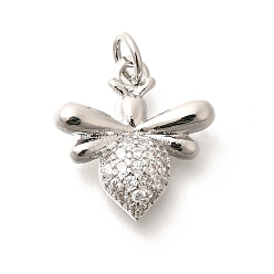 Платина Латунные микропаве прозрачные подвески с фианитом, с целью перехода в кольце, долговечный, без свинца и без кадмия, прелести пчел, платина, 16x14.5x3.5 мм, отверстие : 3.5 мм