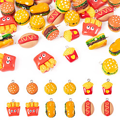 (52) Непрозрачная лаванда 30 шт 6 стили подвески из непрозрачной смолы, имитация еды, с платиновыми тоновыми железными петлями, разнообразные, разноцветные, 19~27.5x13~20x5~13 мм, отверстие : 2~2.5 мм, 5 шт / стиль