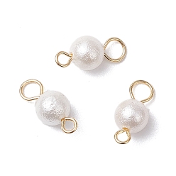 Золотой Круглые подвески-соединители с текстурированной раковиной и жемчугом, с медными петлями, белые, золотые, 13x5.5 мм, отверстия : 3 mm и 1.6 мм