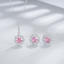 Бледно-Розовый Цветок 925 ожерелье из стерлингового серебра с кубическим цирконием и серьга-гвоздик, платина, розовый жемчуг, 400 мм и 10 мм