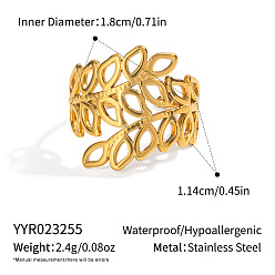 Лист Регулируемые 304 манжеты из нержавеющей стали с открытыми кольцами для женщин, реальный 18 k позолоченный, лист, 11.4 мм, внутренний диаметр: 18 мм