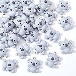 Серебро 30 кулоны из смолы, с платиновым железным колышком, коала, серебряные, 25x21x9 мм, отверстие : 2 мм