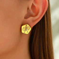 Golden & Silver Alloy Stud Earrings for Women, Pentagon & Bowknot, Golden & Silver, 11mm