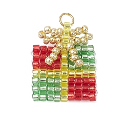 (52) Непрозрачная лаванда Подвески из стеклянного бисера в подарок на Рождество, с 304 кольцами из нержавеющей стали, реальный 18 k позолоченный, разноцветные, 20x16x4 мм, отверстие : 2.6 мм